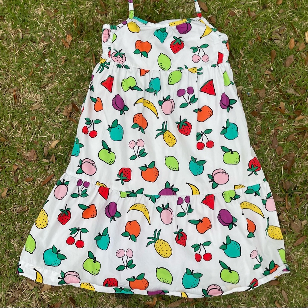 Hanna Anderson Cotton Fruit Print Sun Summer Dress 8 130 White Multi-way Dress